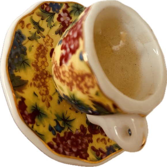 Vintage antique Floral Gold rim Miniature Teacup Candle & Saucer Keepsake Decor - Picture 2 of 6